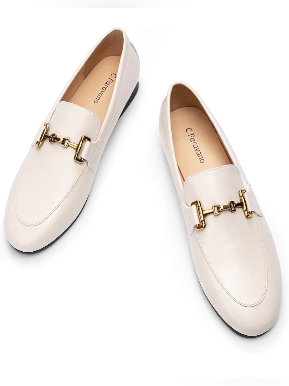NEW C. Paravano Cream Leather Horsebit Penny Loafers Slip-on Flats Sz 10